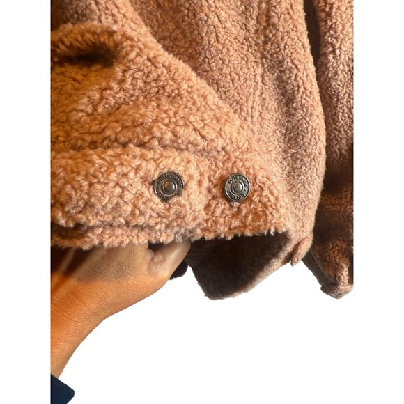 Bershka Womens Sherpa Fleece Jacket Button Closures Blush Pink Size M/L - Picture 6 of 8